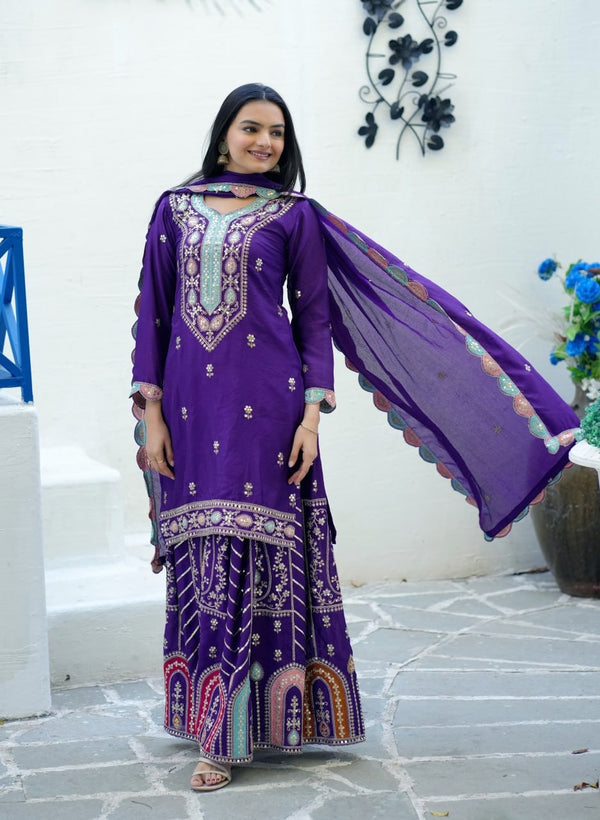 New Designer Embroidered Chinon Suit With Sequence Work